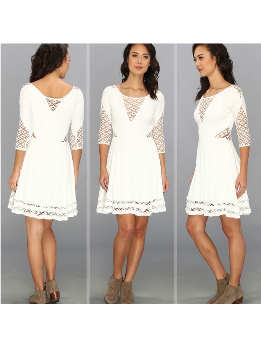 Free People White Lace-Trim Fit & Flare Mini Dress